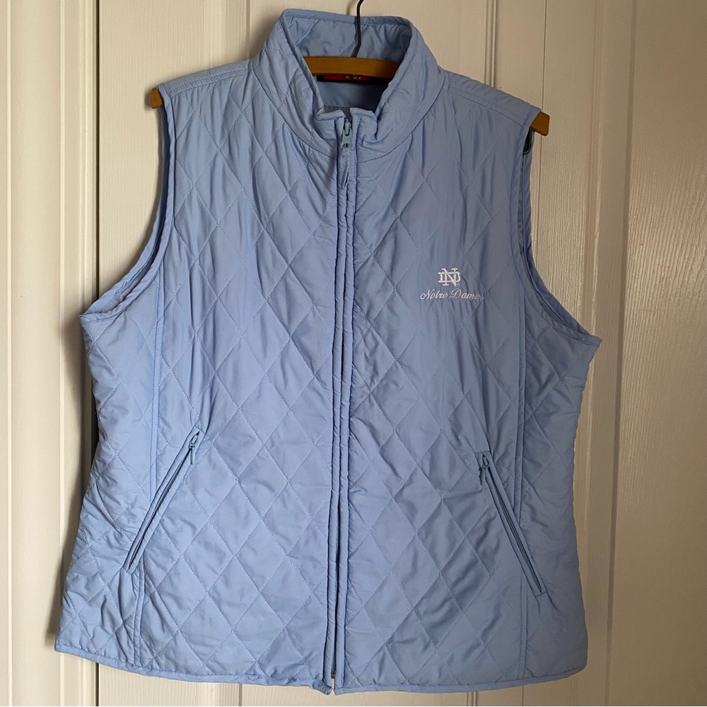 Norte Dame Sky Blue Quilted Lightweight Vest Womens Medium Athleisure Collegiate